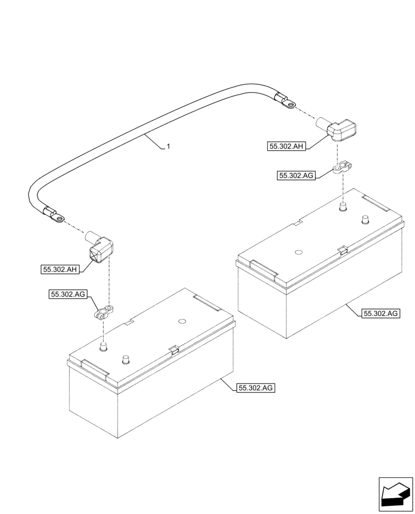 Схема запчастей Case CX350D LC - (55.302.AX) - BATTERY CABLE (55) - ELECTRICAL SYSTEMS