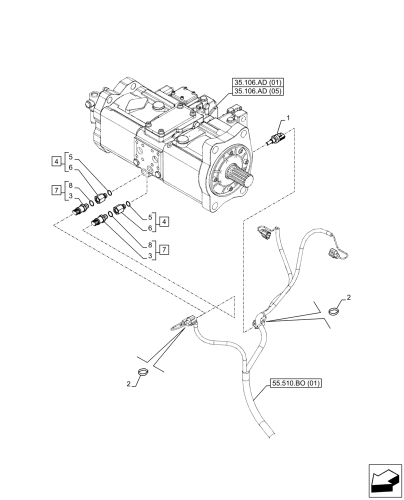 Схема запчастей Case CX350D LC - (55.036.AG) - HYDRAULIC PUMP, SENSOR (55) - ELECTRICAL SYSTEMS