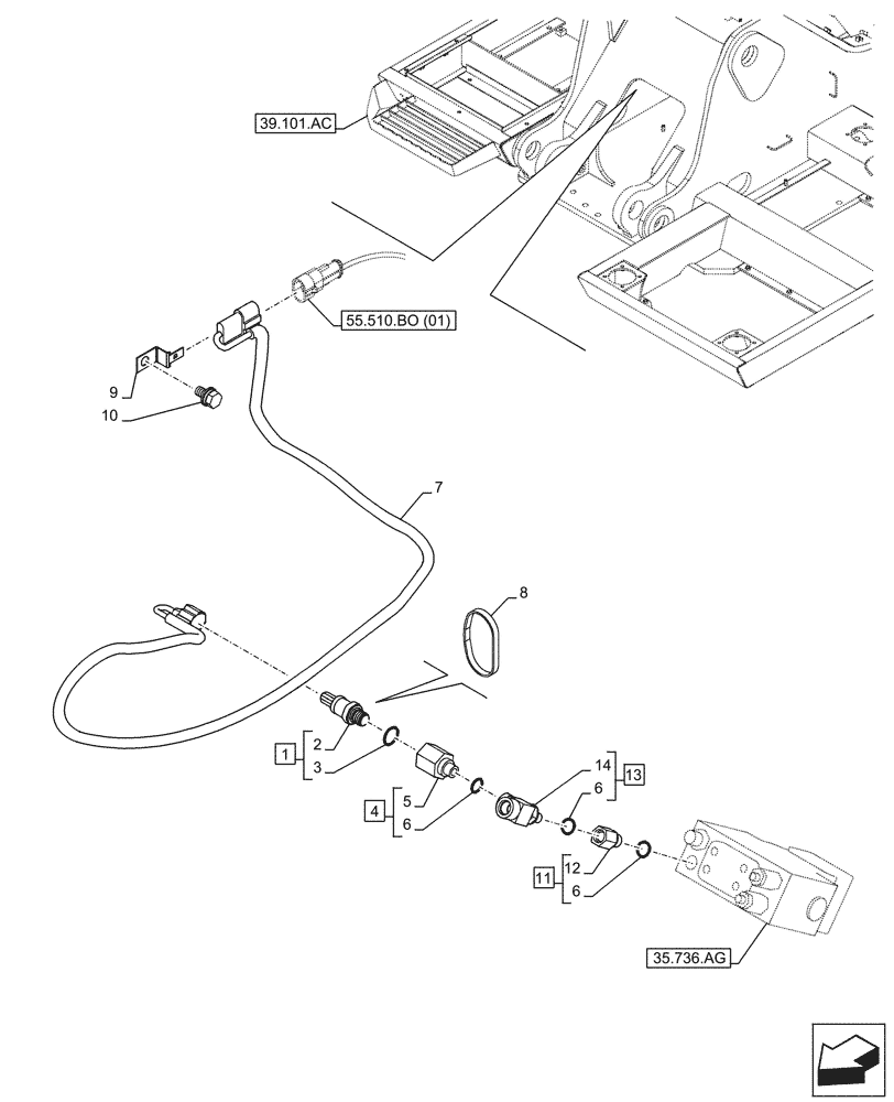 Схема запчастей Case CX250D LC - (55.408.CH) - VAR - 481064 - PRESSURE SWITCH, BOOM, SAFETY VALVE (55) - ELECTRICAL SYSTEMS