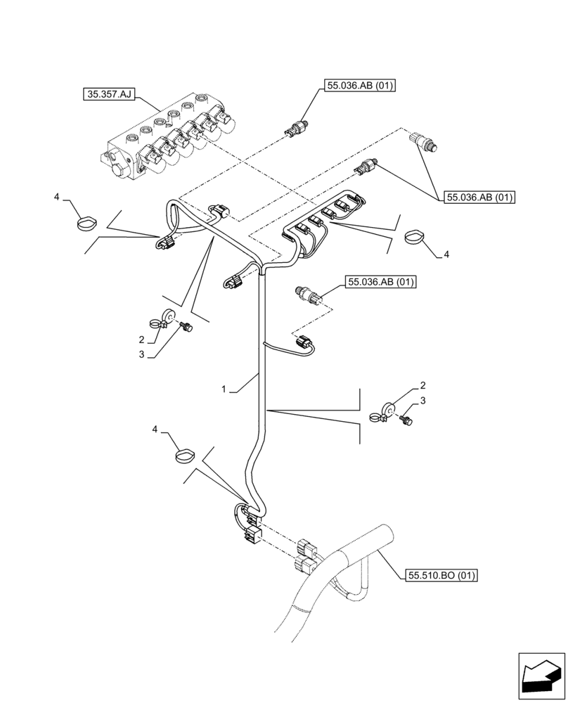 Схема запчастей Case CX350D LC - (55.510.BO[06]) - CONTROL VALVE, WIRE HARNESS (55) - ELECTRICAL SYSTEMS