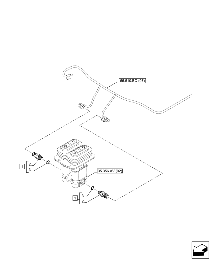 Схема запчастей Case CX350D LC - (55.512.BV[01]) - FOOT CONTROL VALVE, SENSOR (55) - ELECTRICAL SYSTEMS