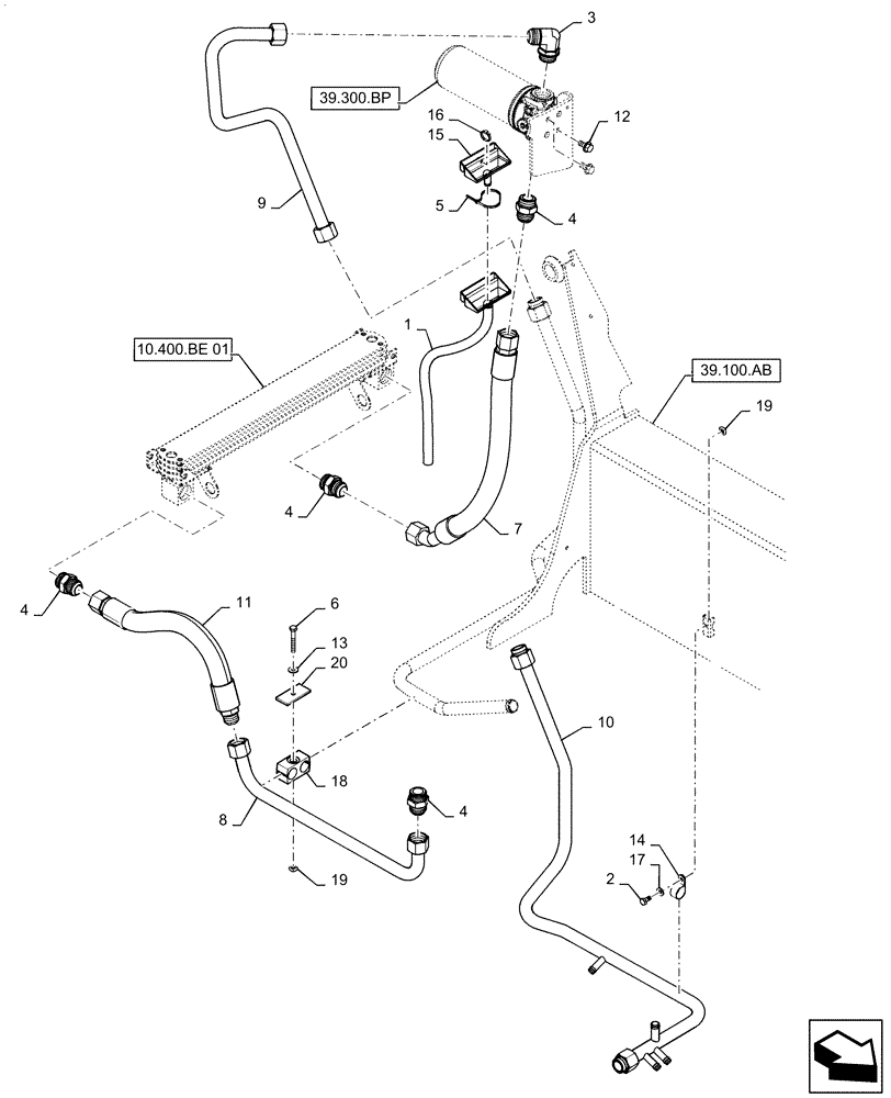 Схема запчастей Case SR130 - (35.300.AD[02]) - RETURN PLUMBING (AFTER BUILD DATE 23-JAN-2015) (35) - HYDRAULIC SYSTEMS