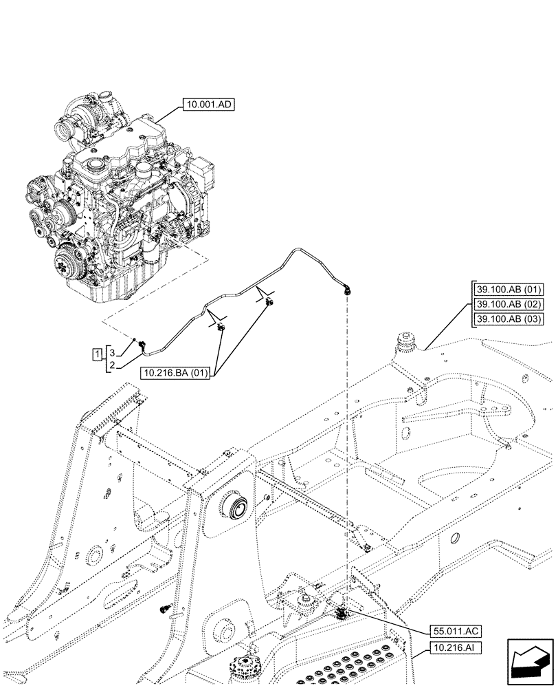 Схема запчастей Case 580SN WT - (10.216.BA[02]) - FUEL TANK, LINES (10) - ENGINE