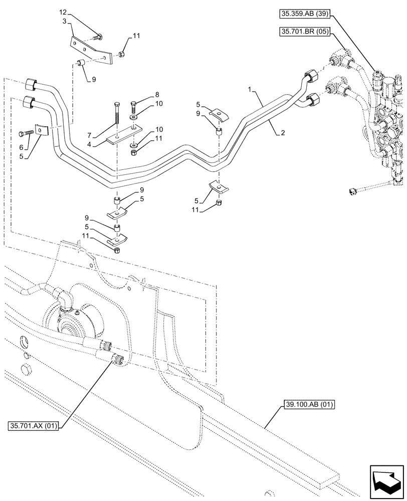 Схема запчастей Case 580SN - (35.701.AX[10]) - LOADER, CYLINDER, LINES (35) - HYDRAULIC SYSTEMS