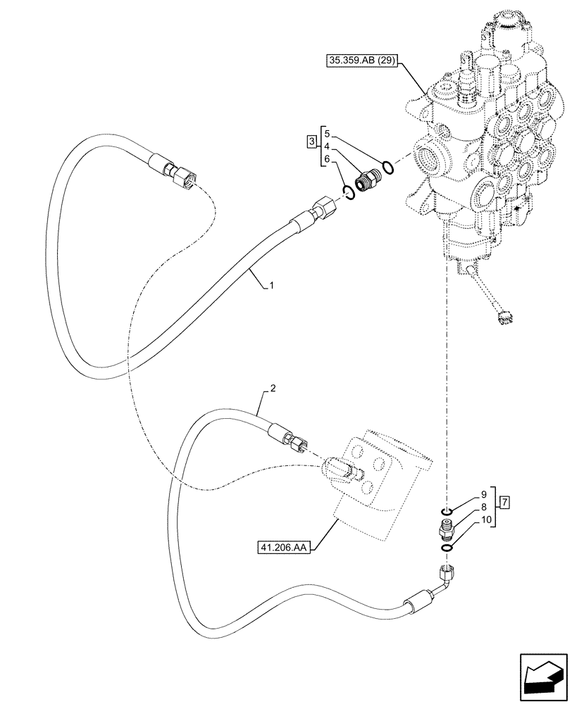 Схема запчастей Case 580SN WT - (41.200.BZ[01]) - VAR - X20137X - CONTROL VALVE, STEERING VALVE, PILOT LINE (41) - STEERING