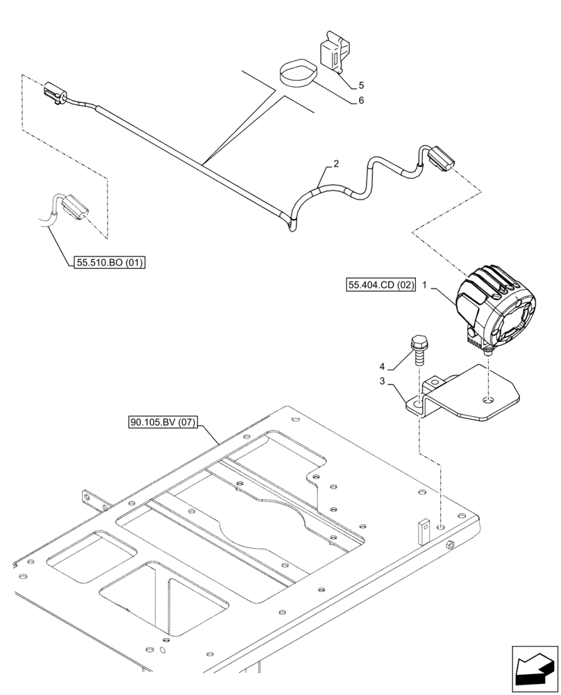 Схема запчастей Case CX350D LC - (55.404.CD[04]) - VAR - 488038 - SIDE CAMERA, LIGHT, LEFT (55) - ELECTRICAL SYSTEMS