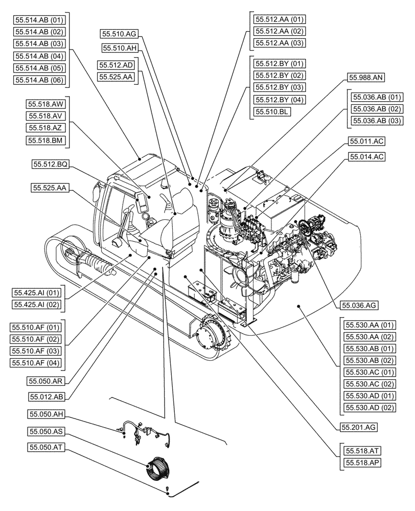 Схема запчастей Case CX250D LC LR - (00.000.55[01]) - PICTORIAL INDEX - ELECTRICAL SYSTEMS (00) - GENERAL & PICTORIAL INDEX
