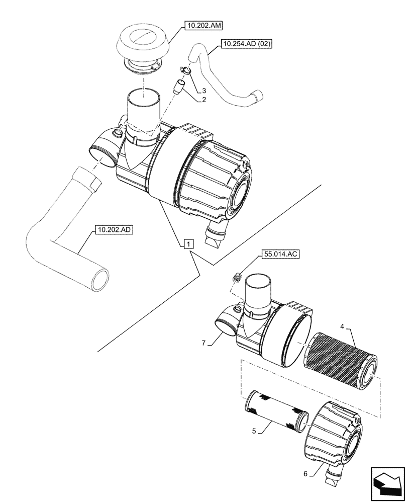 Схема запчастей Case 580SN WT - (10.202.AB) - AIR CLEANER (10) - ENGINE