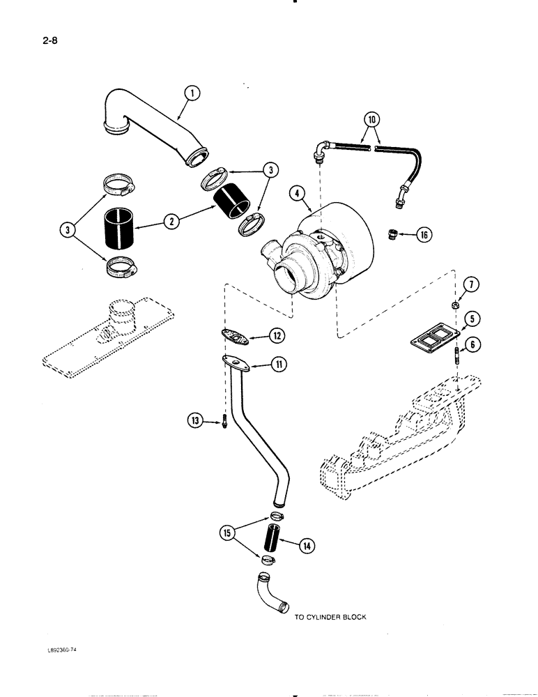 Схема запчастей Case W11B - (2-008) - TURBOCHARGER SYSTEM, 4T-390 ENGINE (02) - ENGINE