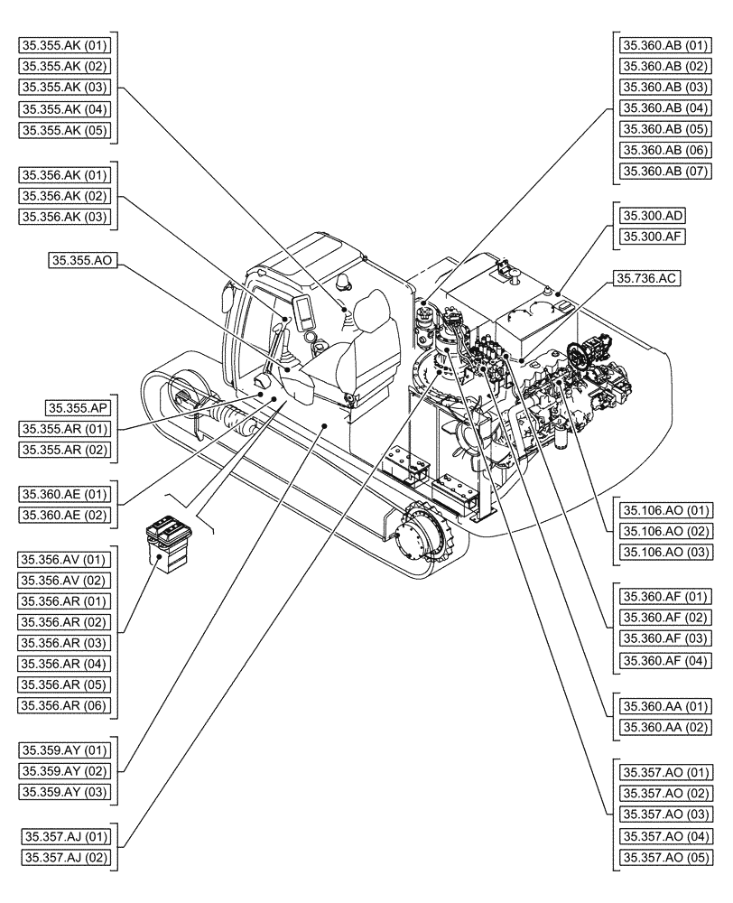 Схема запчастей Case CX300D LC - (00.000.35[01]) - PICTORIAL INDEX - HYDRAULIC SYSTEMS (00) - GENERAL & PICTORIAL INDEX