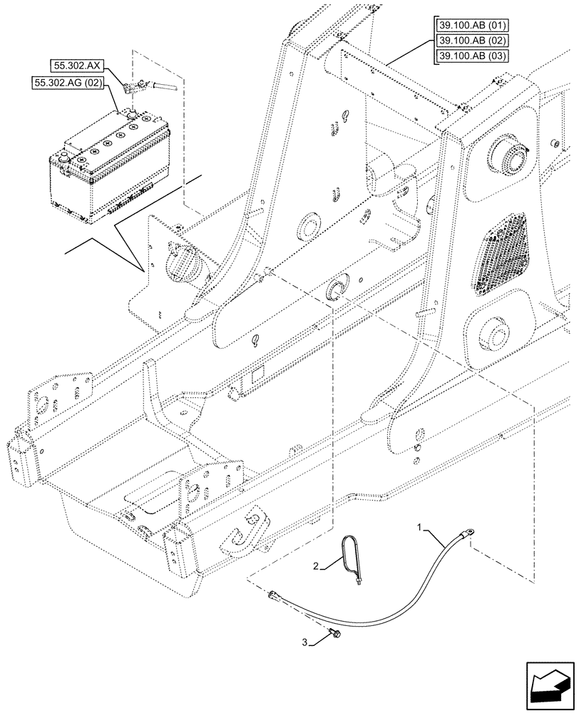 Схема запчастей Case 580SN WT - (55.302.AW[02]) - DUAL BATTERY, GROUND CABLE (55) - ELECTRICAL SYSTEMS