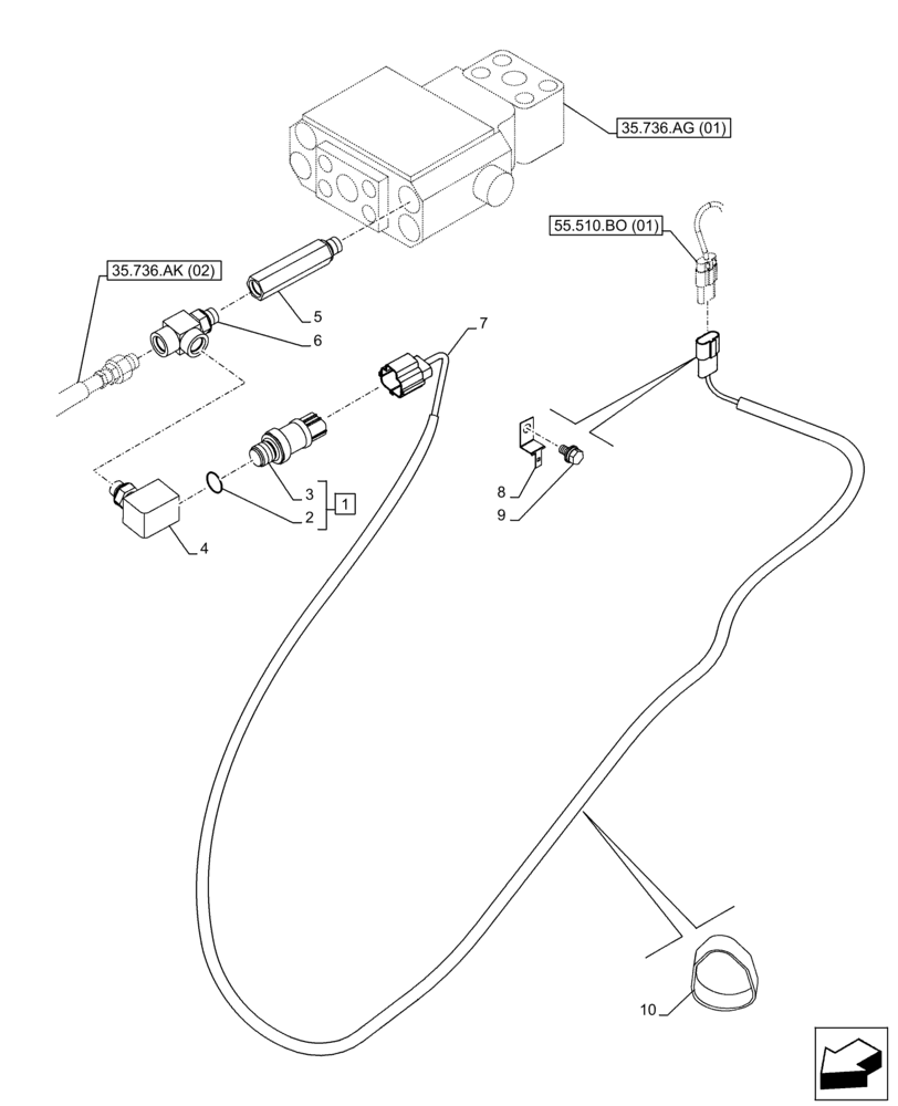 Схема запчастей Case CX350D LC - (55.408.CH) - VAR - 481064 - PRESSURE SWITCH, BOOM, SAFETY VALVE (55) - ELECTRICAL SYSTEMS