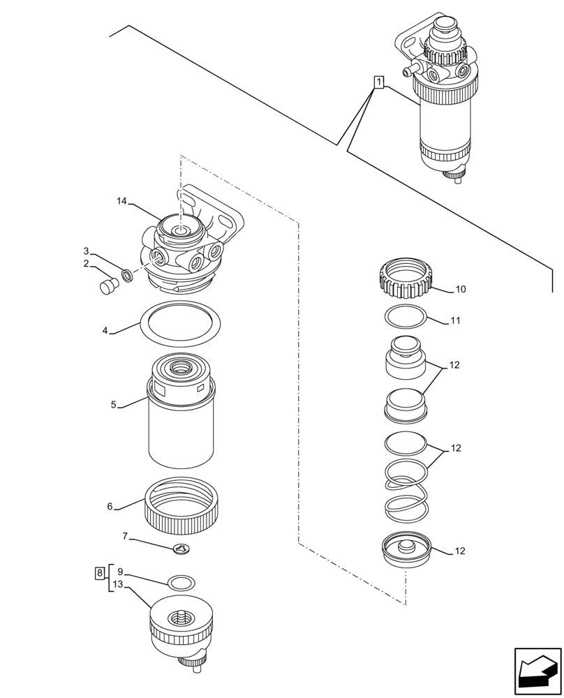 Схема запчастей Case 580SN - (10.206.AF[02]) - FUEL FILTER/WATER SEPARATOR, COMPONENTS (10) - ENGINE