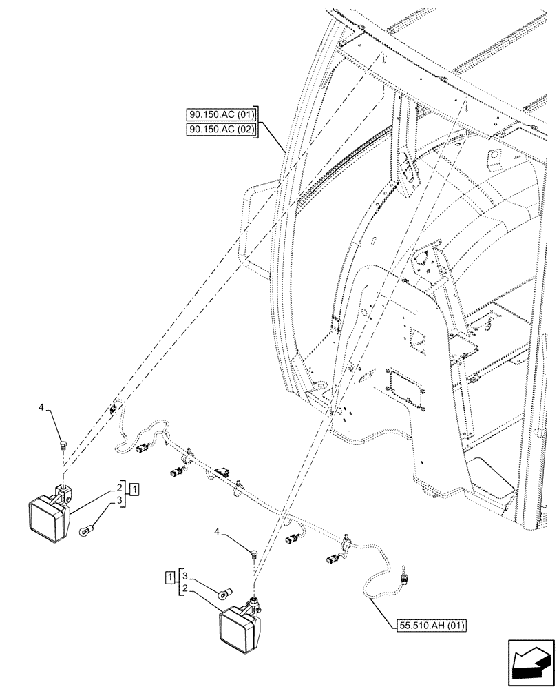 Схема запчастей Case 580SN - (55.404.BS[05]) - VAR - 747853, 747854, 747855 - WORK LIGHT, FRONT (55) - ELECTRICAL SYSTEMS