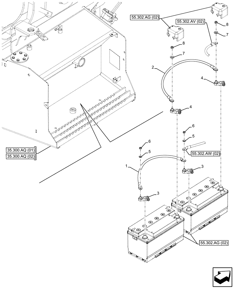 Схема запчастей Case 580SN WT - (55.302.AX) - DUAL BATTERY, CONNECTING CABLE (55) - ELECTRICAL SYSTEMS