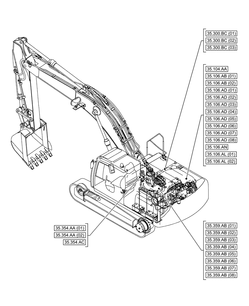 Схема запчастей Case CX300D LC - (00.000.35[07]) - PICTORIAL INDEX - HYDRAULIC SYSTEMS (00) - GENERAL & PICTORIAL INDEX