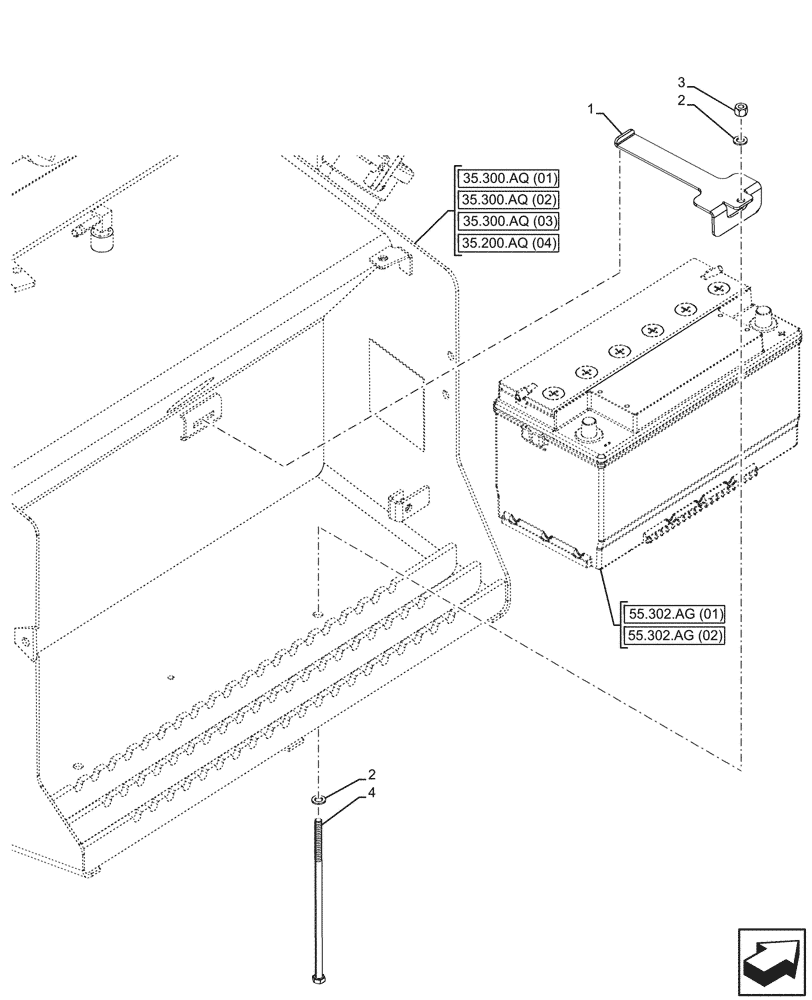 Схема запчастей Case 580SN - (55.302.AK[01]) - BATTERY SUPPORT (55) - ELECTRICAL SYSTEMS