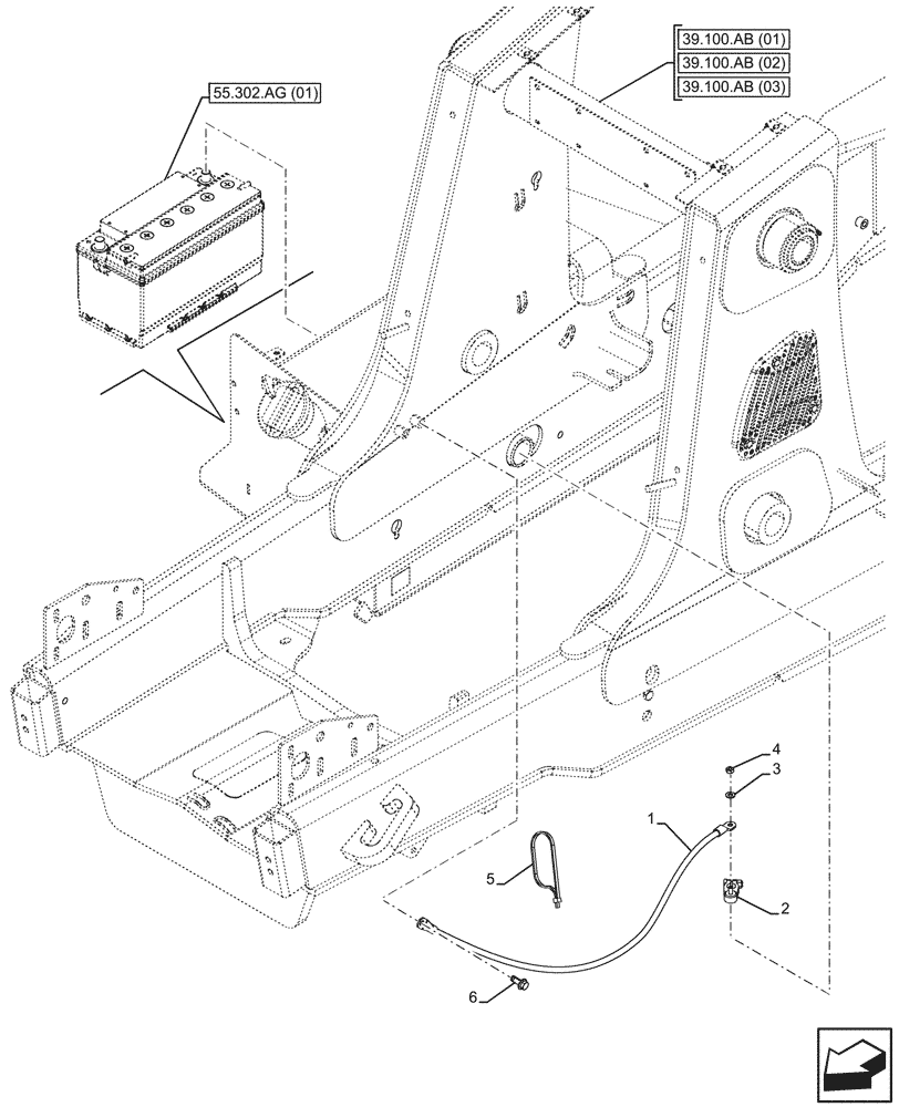 Схема запчастей Case 580SN WT - (55.302.AW[01]) - BATTERY, GROUND CABLE (55) - ELECTRICAL SYSTEMS