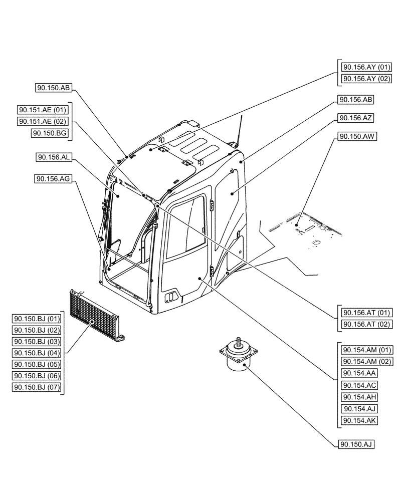 Схема запчастей Case CX250D LC - (90.000.00[02]) - SECTION INDEX - PLATFORM, CAB, BODYWORK & DECALS (90) - PLATFORM, CAB, BODYWORK AND DECALS