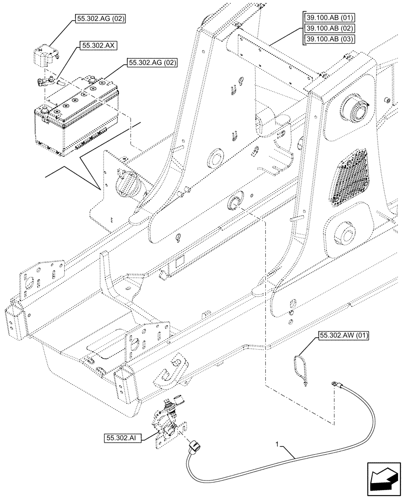 Схема запчастей Case 590SN - (55.302.AV[02]) - DUAL BATTERY, CABLE (55) - ELECTRICAL SYSTEMS