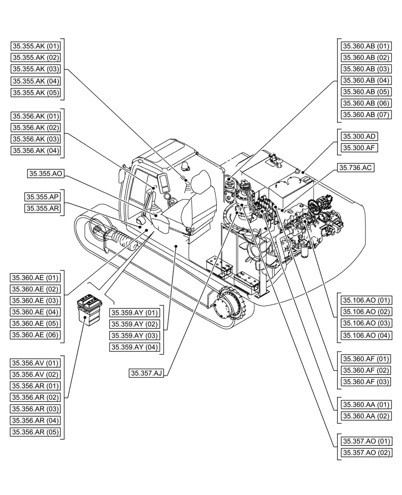 Схема запчастей Case CX250D LC - (35.000.00[01]) - SECTION INDEX - HYDRAULIC SYSTEMS (35) - HYDRAULIC SYSTEMS