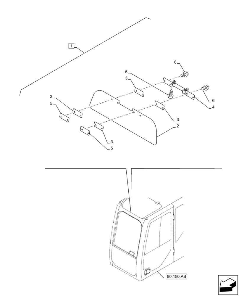 Схема запчастей Case CX350D LC - (90.151.AE[02]) - VAR - 461554 - SUN VISOR (90) - PLATFORM, CAB, BODYWORK AND DECALS