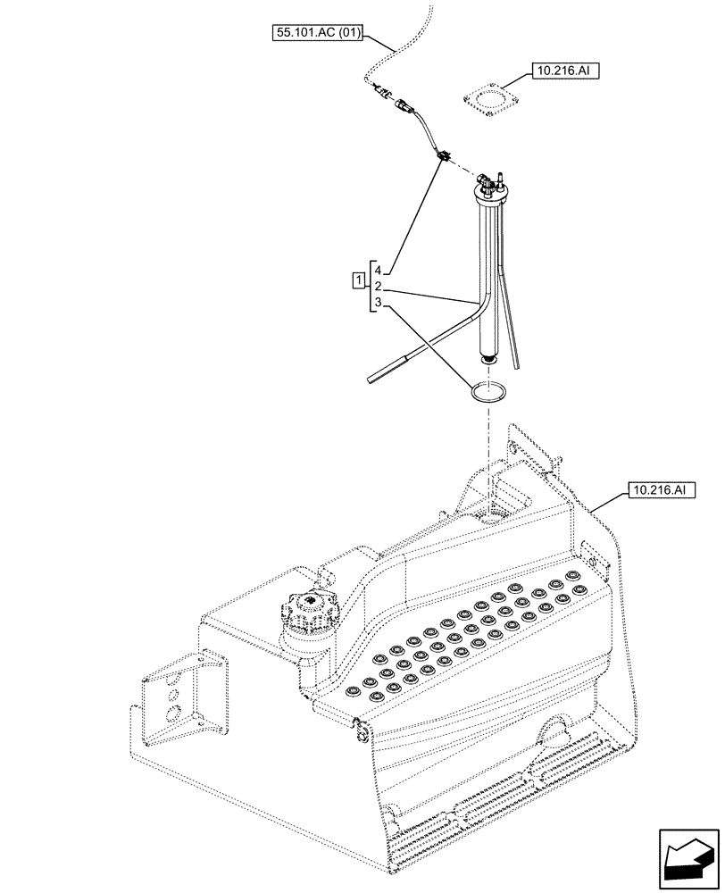 Схема запчастей Case 580SN WT - (55.011.AC ) - FUEL TANK, SENSOR (55) - ELECTRICAL SYSTEMS