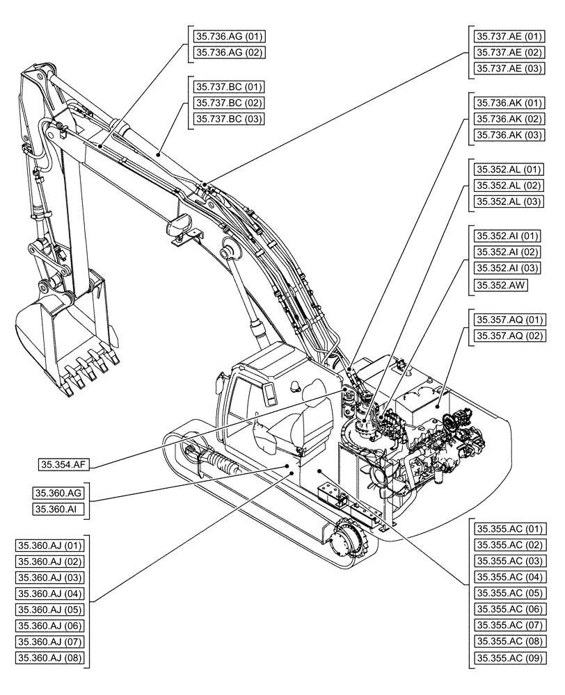 Схема запчастей Case CX300D LC - (35.000.00[03]) - SECTION INDEX - HYDRAULIC SYSTEMS (35) - HYDRAULIC SYSTEMS