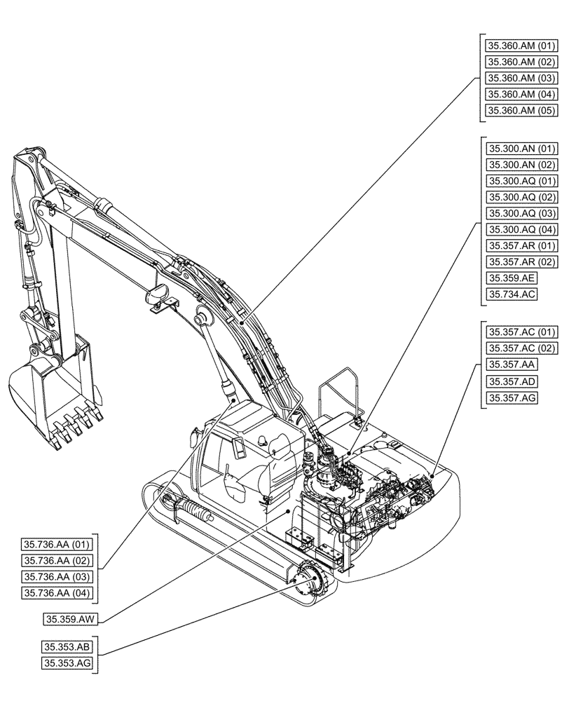 Схема запчастей Case CX250D LC - (35.000.00[06]) - SECTION INDEX - HYDRAULIC SYSTEMS (35) - HYDRAULIC SYSTEMS