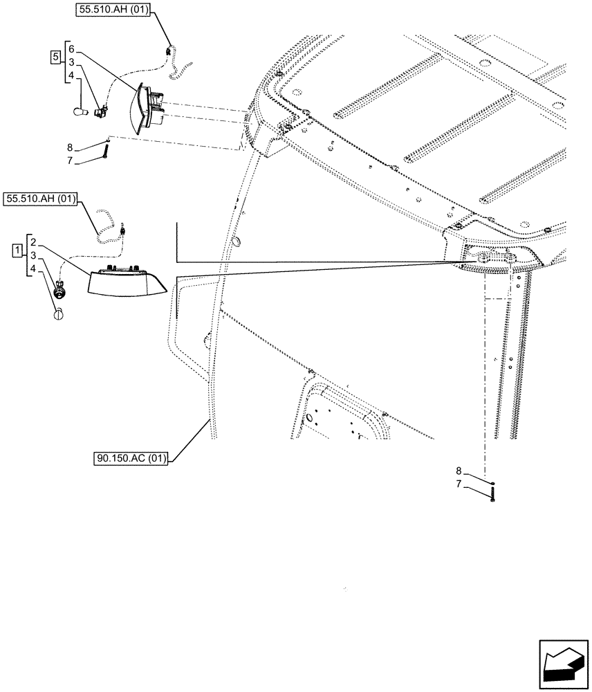 Схема запчастей Case 580SN WT - (55.404.CA) - VAR - 747853, 747854, 747855 - TURN SIGNAL LIGHT, FRONT (55) - ELECTRICAL SYSTEMS