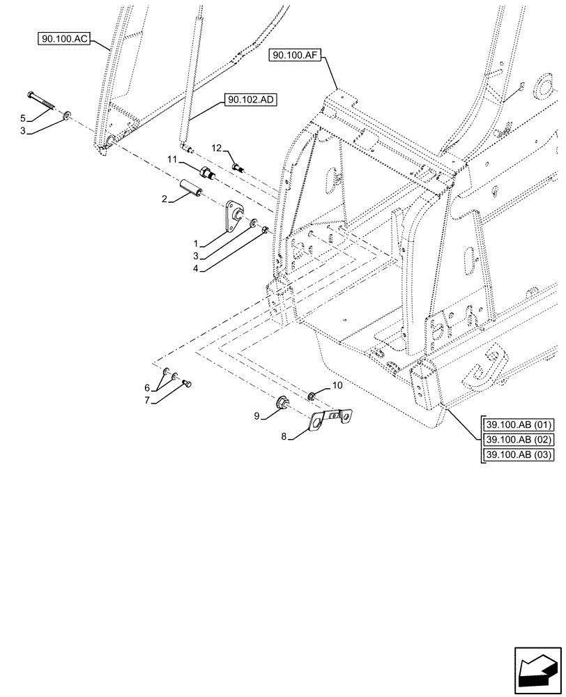 Схема запчастей Case 590SN - (90.100.AE[01]) - ENGINE HOOD, PIVOT (90) - PLATFORM, CAB, BODYWORK AND DECALS