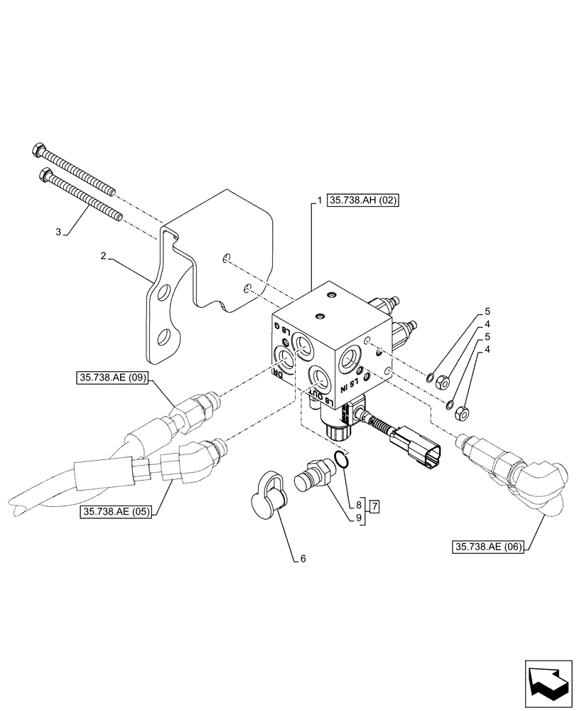 Схема запчастей Case 580SN - (35.738.AH[01]) - VALVE, OBJECT HANDLING, MOUNTING (35) - HYDRAULIC SYSTEMS