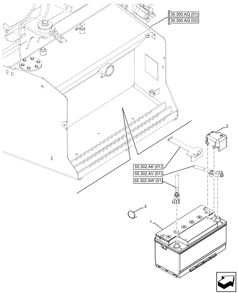 Схема запчастей Case 580SN WT - (55.302.AG[01]) - BATTERY (55) - ELECTRICAL SYSTEMS