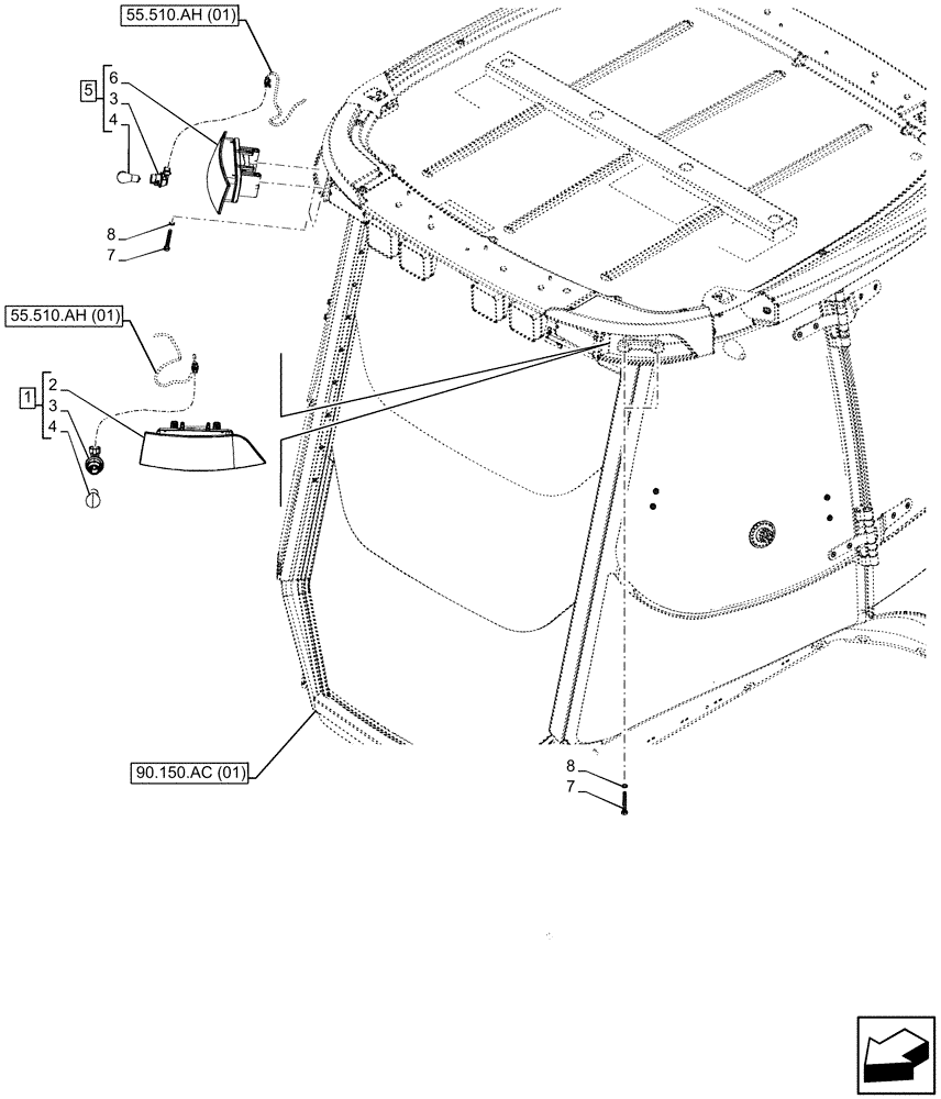 Схема запчастей Case 580SN WT - (55.404.BB) - VAR - 747853, 747854, 747855- TURN SIGNAL LIGHT, REAR (55) - ELECTRICAL SYSTEMS