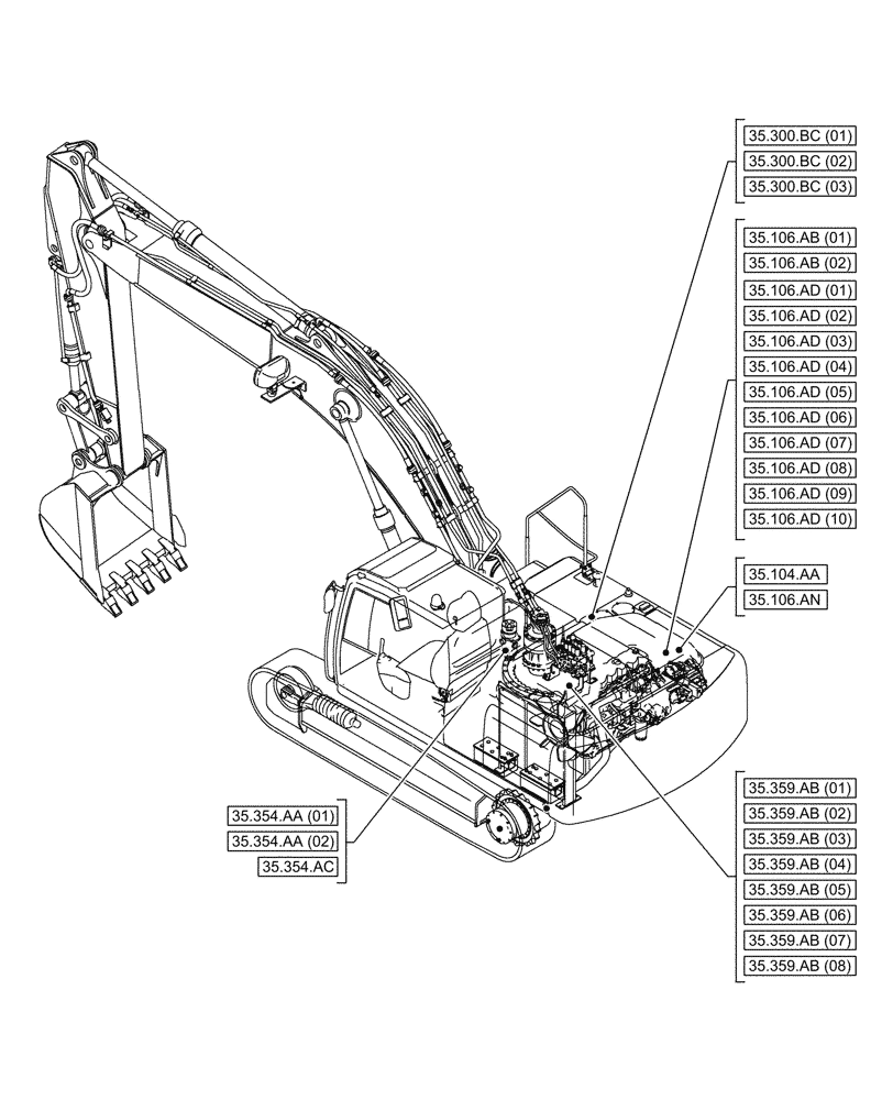 Схема запчастей Case CX250D LC - (35.000.00[07]) - SECTION INDEX - HYDRAULIC SYSTEMS (35) - HYDRAULIC SYSTEMS