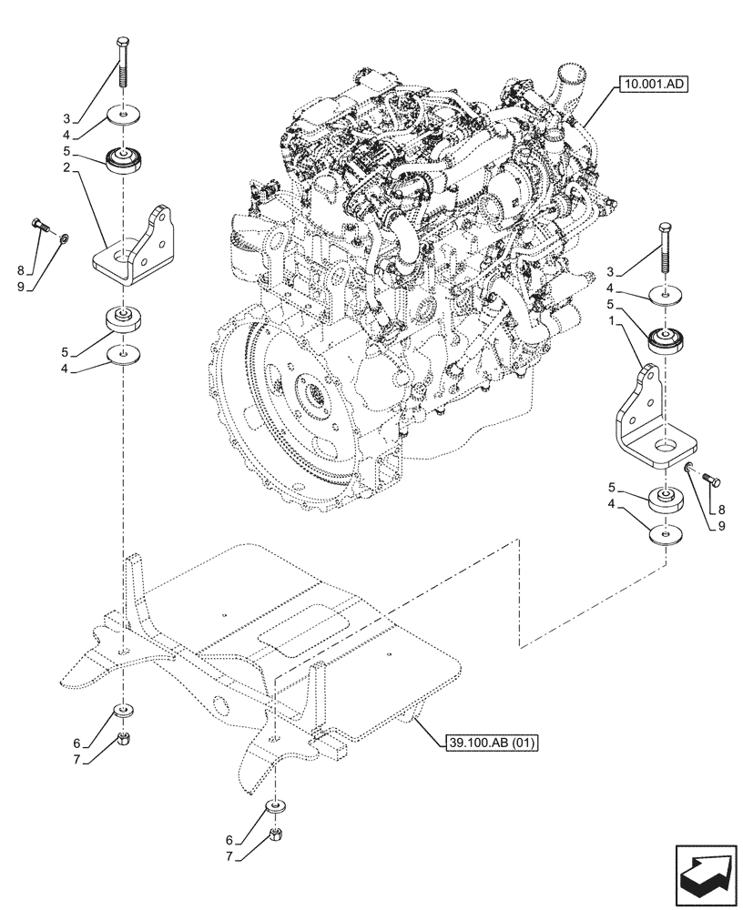 Схема запчастей Case 580SN WT - (10.001.AK) - ENGINE, SUPPORT (10) - ENGINE