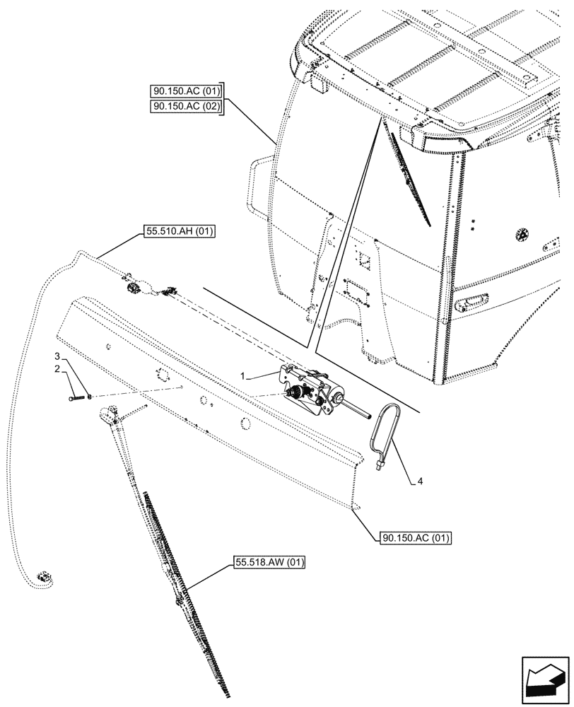 Схема запчастей Case 590SN - (55.518.AZ[01]) - VAR - 747853, 747854, 747855 - CAB, WINDSHIELD WIPER, MOTOR, FRONT (55) - ELECTRICAL SYSTEMS