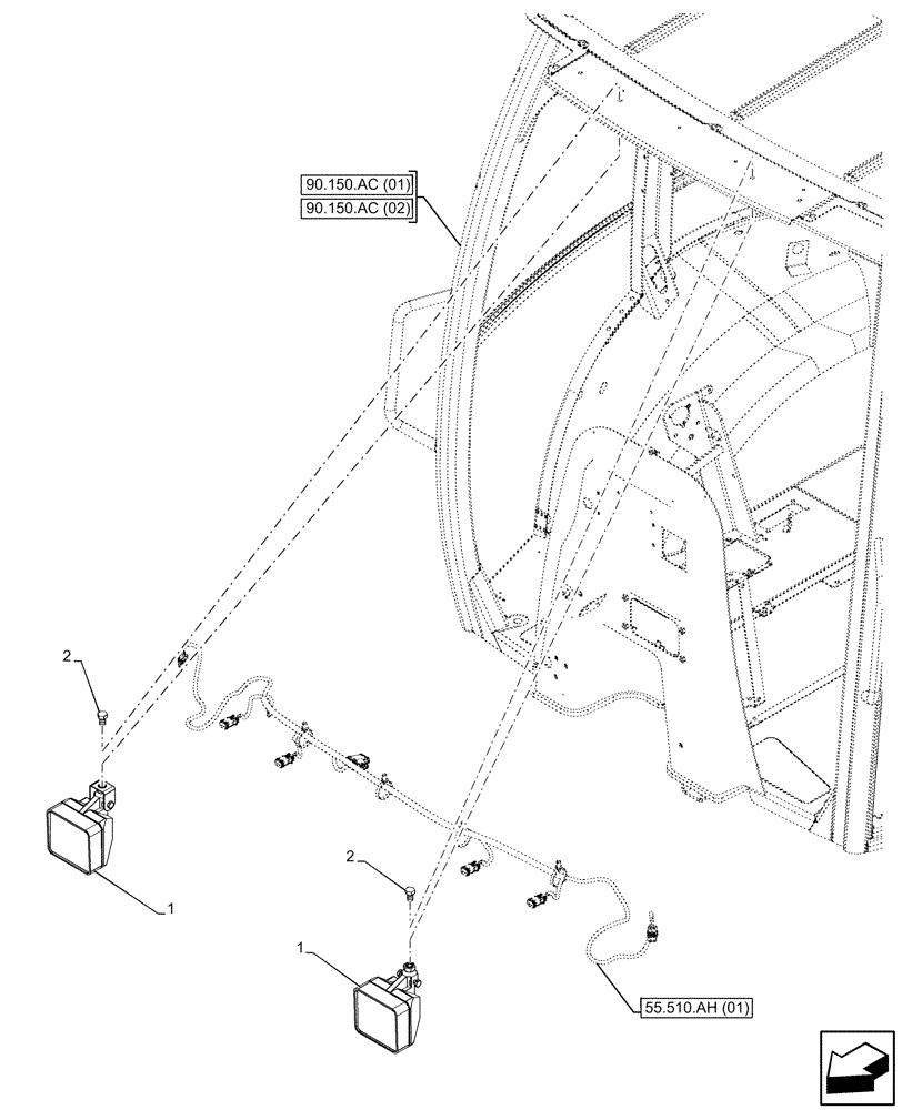 Схема запчастей Case 580SN - (55.404.BS[07]) - VAR - 747853, 747854, 747855 - WORK LIGHT, FRONT (55) - ELECTRICAL SYSTEMS