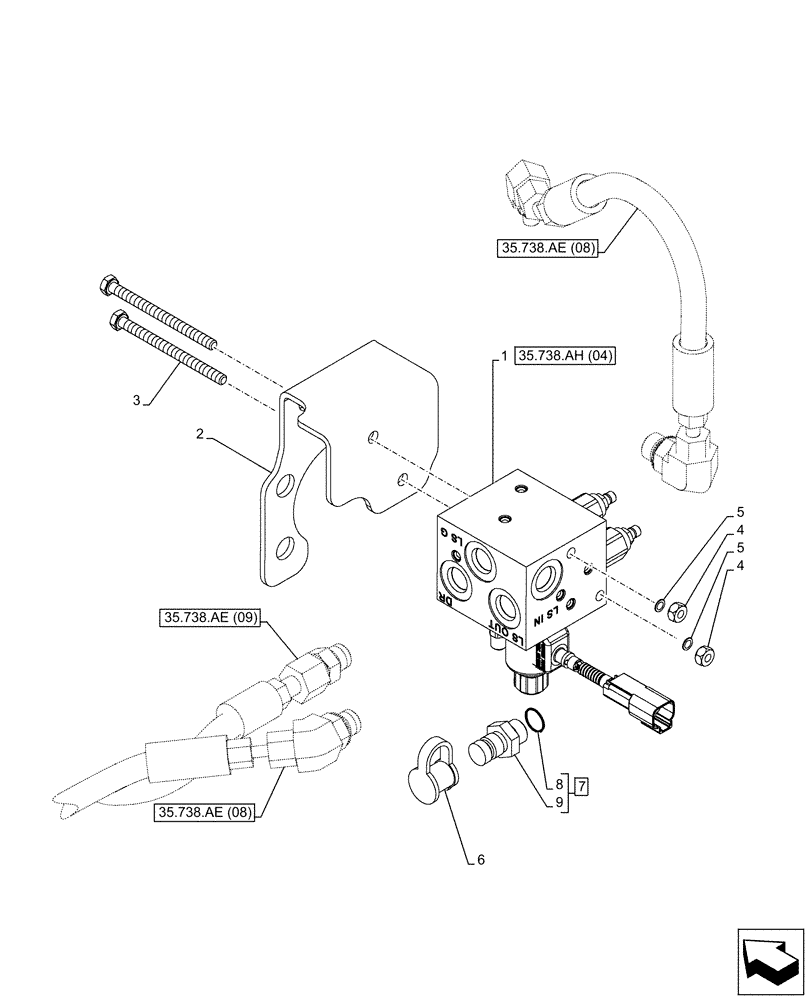 Схема запчастей Case 580SN - (35.738.AH[03]) - VAR - 423080 - VALVE, OBJECT HANDLING, MOUNTING (35) - HYDRAULIC SYSTEMS