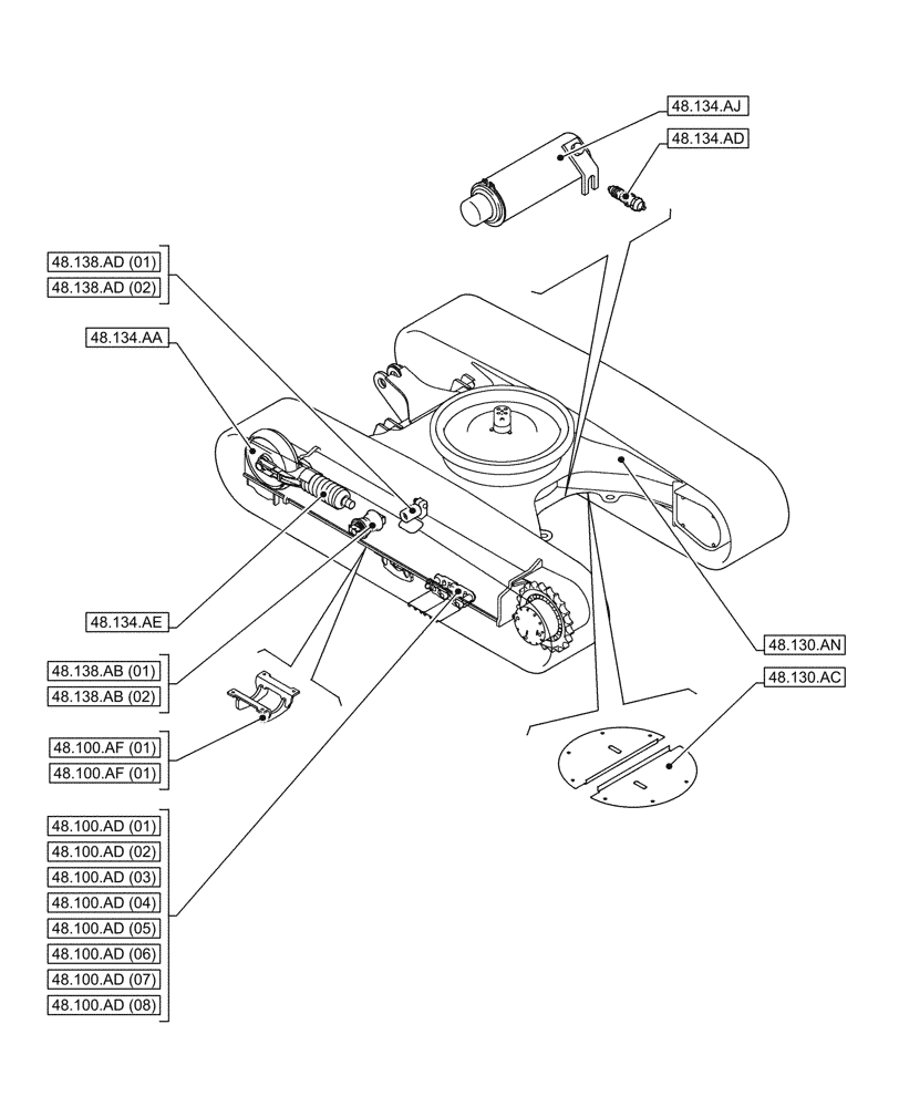 Схема запчастей Case CX250D LC LR - (48.000.00) - SECTION INDEX - TRACKS & TRACK SUSPENSION (48) - TRACKS & TRACK SUSPENSION