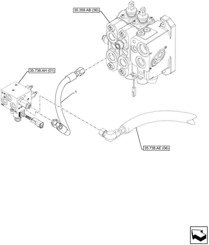 Схема запчастей Case 580SN WT - (35.738.AE[07]) - OBJECT HANDLING, LINES, LOADER, VALVE (35) - HYDRAULIC SYSTEMS