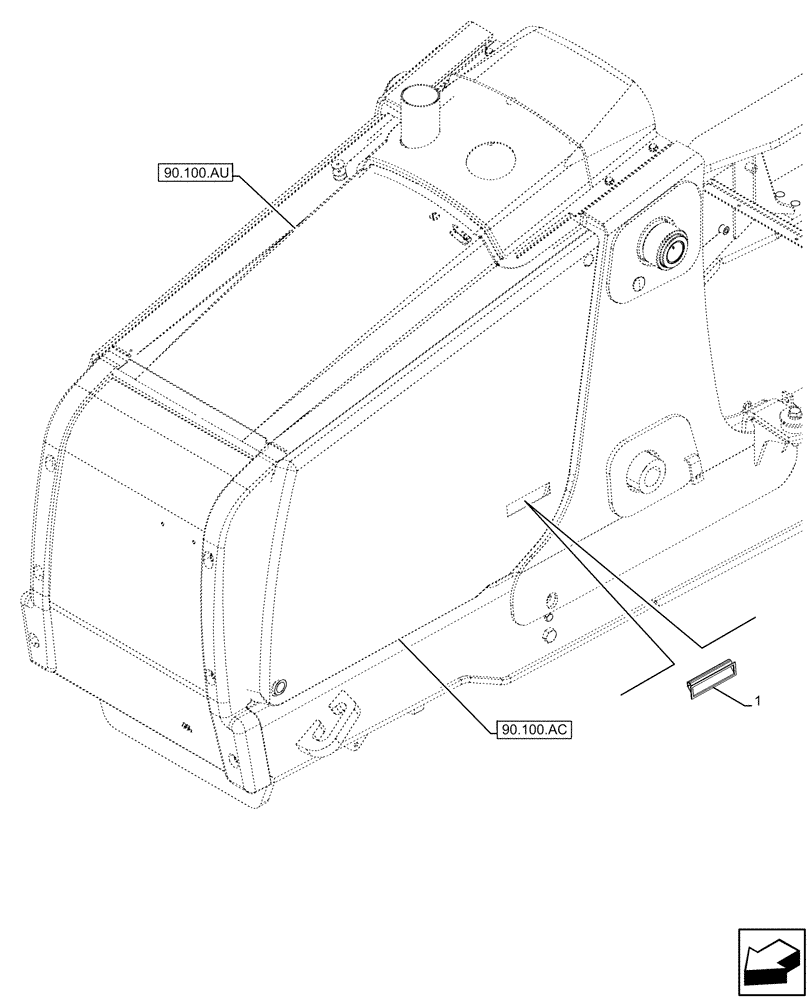 Схема запчастей Case 580SN - (90.102.AT) - ENGINE HOOD, HANDLE (90) - PLATFORM, CAB, BODYWORK AND DECALS