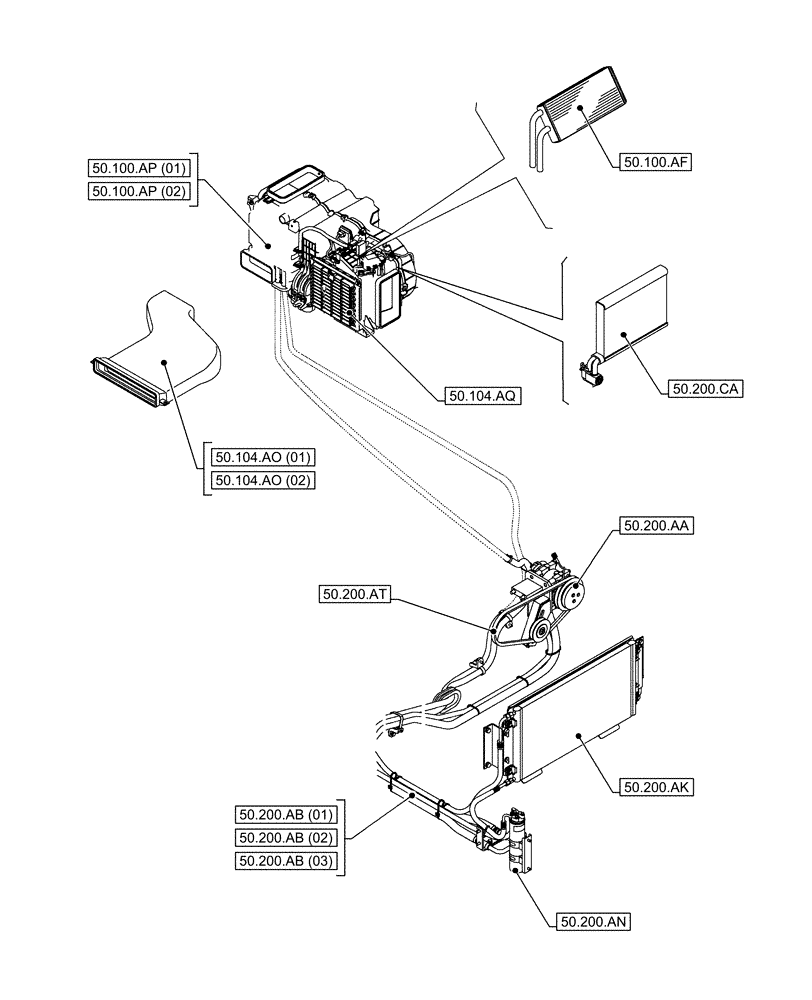 Схема запчастей Case CX250D LC LR - (50.000.00) - SECTION INDEX - CAB CLIMATE CONTROL (50) - CAB CLIMATE CONTROL