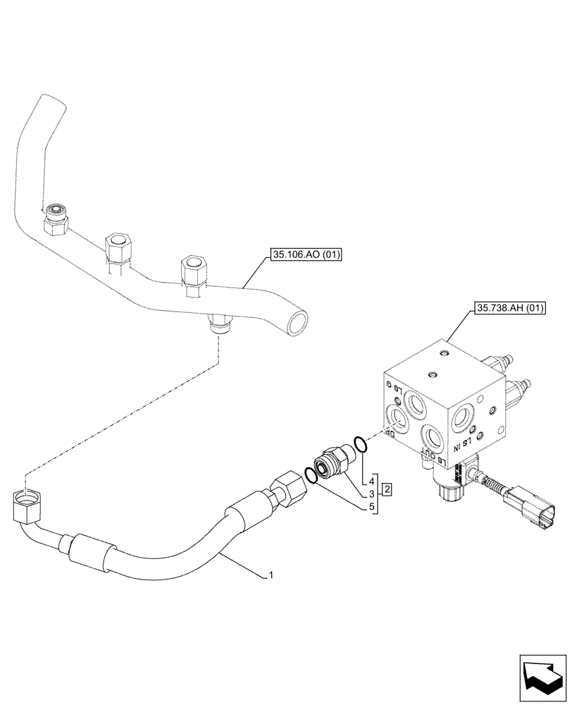 Схема запчастей Case 580SN WT - (35.738.AE[09]) - VAR - 423080 - OBJECT HANDLING, LINES, RETURN (35) - HYDRAULIC SYSTEMS