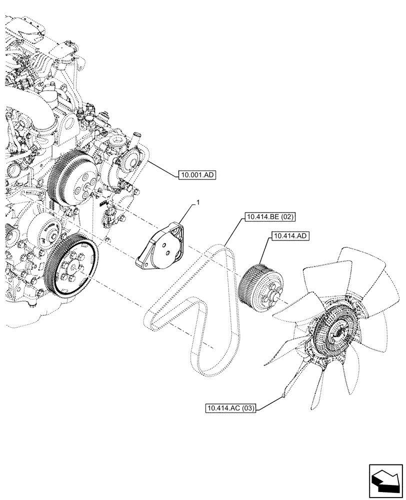 Схема запчастей Case 580SN WT - (10.414.AE) - ENGINE, BELT TENSIONER (10) - ENGINE