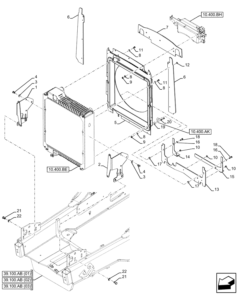 Схема запчастей Case 580SN WT - (10.400.BF) - VAR - 423000, 423001, 442082, 747853, 747854, 747855 - RADIATOR, SUPPORT (10) - ENGINE