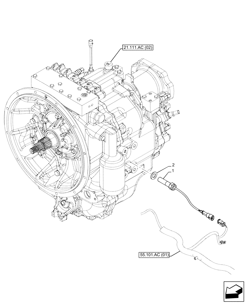 Схема запчастей Case 580SN WT - (55.020.AB[01]) - VAR - 423060, 423061 - TRANSMISSION, SEMI-POWERSHIFT, SPEED SENSOR (55) - ELECTRICAL SYSTEMS