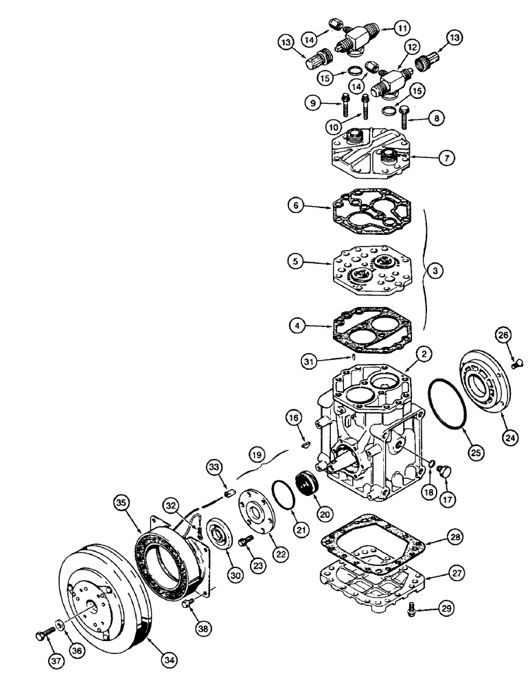 Схема запчастей Case W36 - (9-554) - AIR CONDITIONING COMPRESSOR (09) - CHASSIS