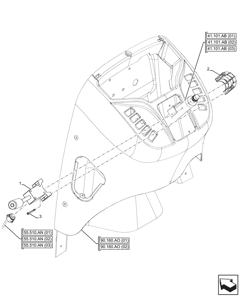 Схема запчастей Case 580SN - (55.513.AV[01]) - VAR - 423058, 423059 - TRANSMISSION, POWERSHUTTLE, GEARSHIFT, LEVER (55) - ELECTRICAL SYSTEMS