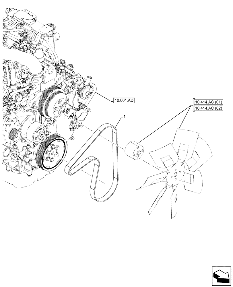 Схема запчастей Case 580SN WT - (10.414.BE[01]) - ENGINE, BELT (10) - ENGINE